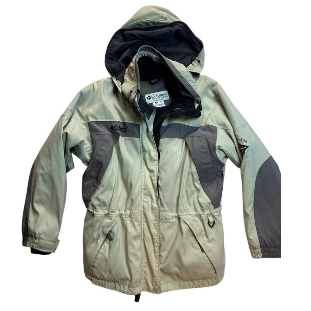 Columbia Sportswear Omni Tech Waterproof Breathable Jacket Womens S Beige Grey